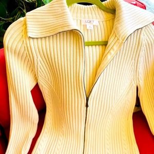 Ann Taylor Loft front zip sweater jacket with face warmer